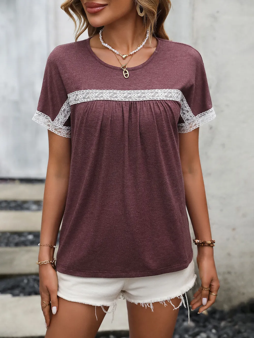 Contrast Round Neck Short Sleeve Tee, image 7