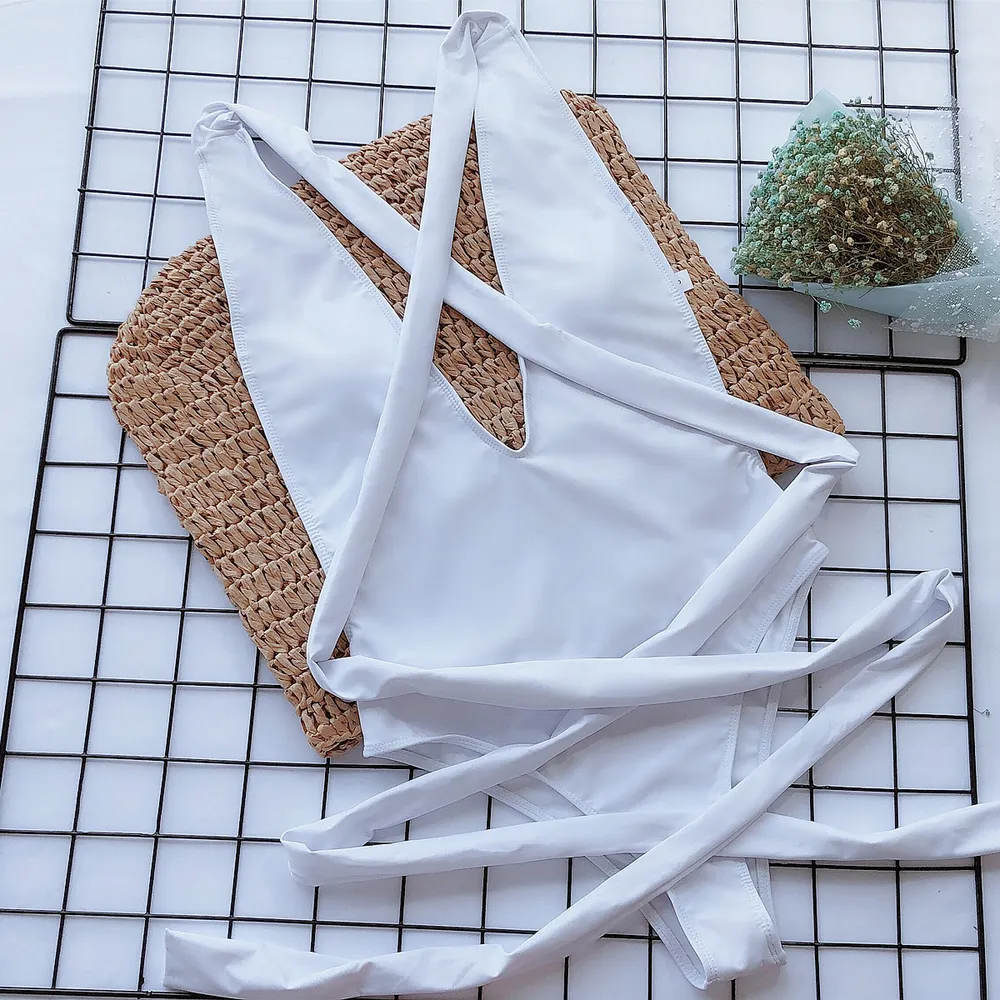 Halter Neck Deep V Tied One-Piece Swimsuit, image 6