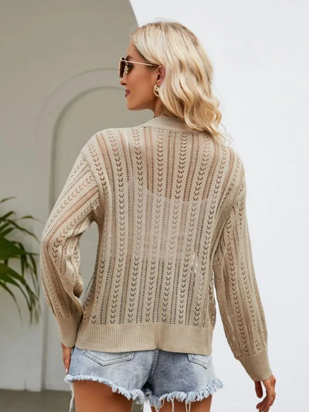 Button Down Ribbed Trim Cardigan, image 7