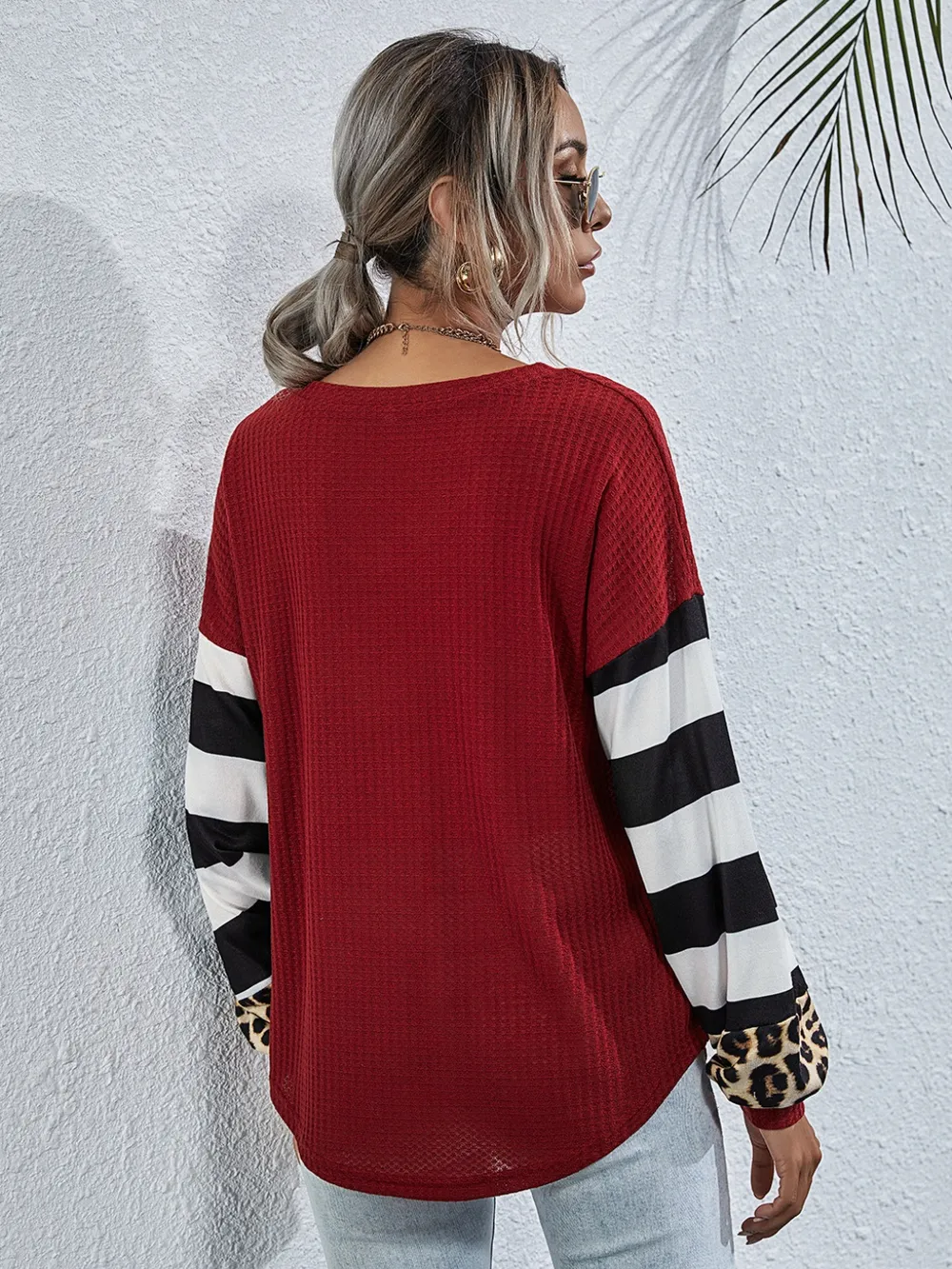 Leopard Striped Waffle-Knit Top, image 3