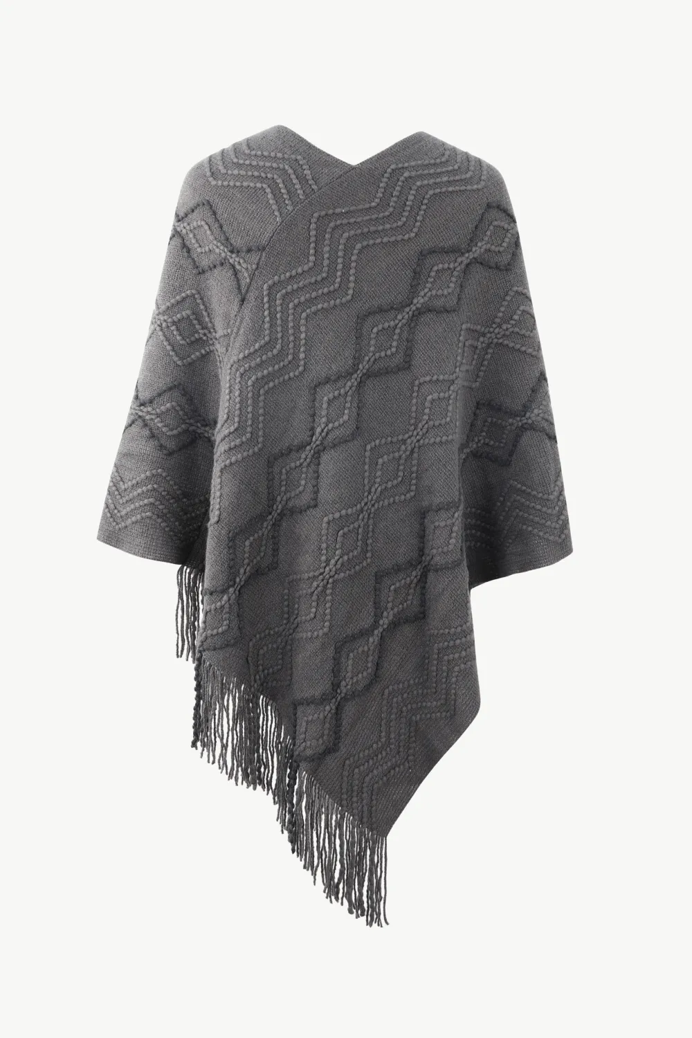 Pearl Trim V-Neck Fringe Hem Poncho, image 11