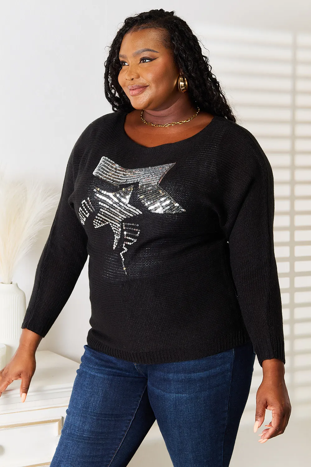 Sequin Graphic Dolman Sleeve Knit Top, image 8