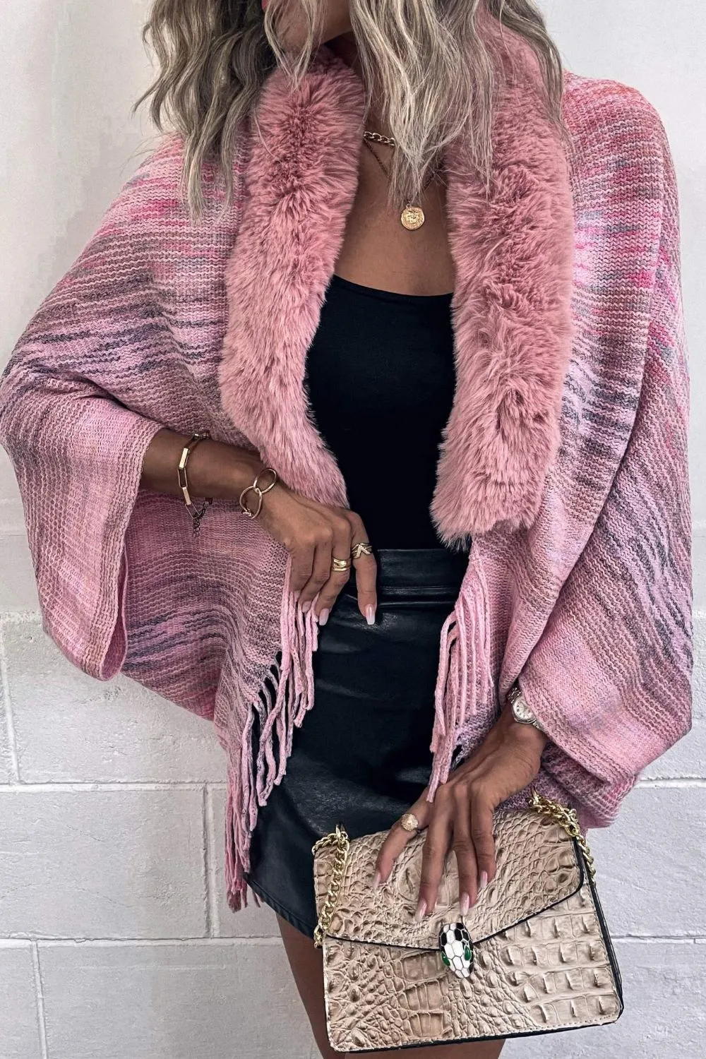 Open Front Fringe Hem Poncho, image 4
