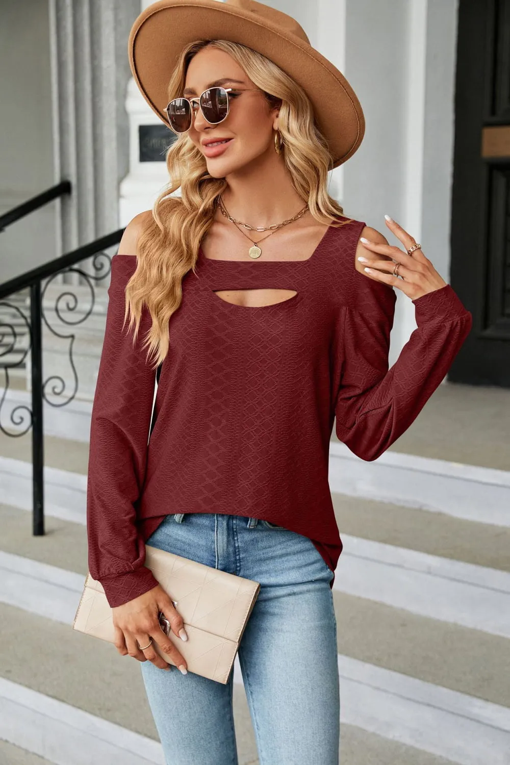 Cold Shoulder Square Neck Cutout Blouse, image 18