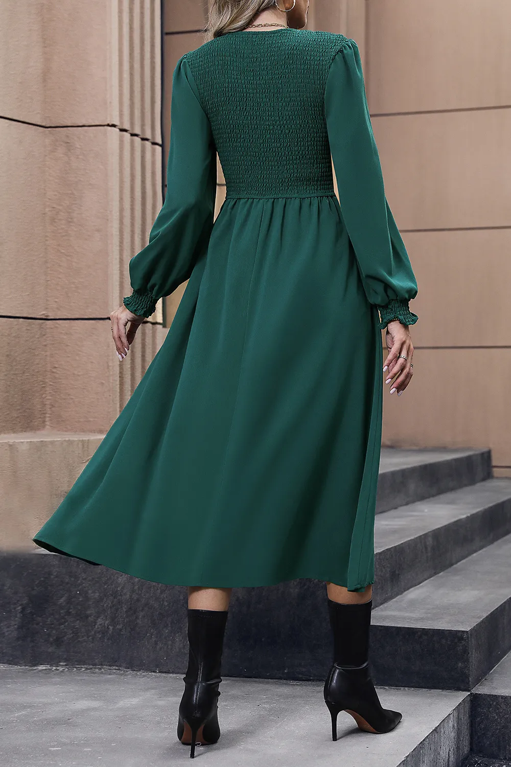 Smocked Long Sleeve Midi Dress, image 3