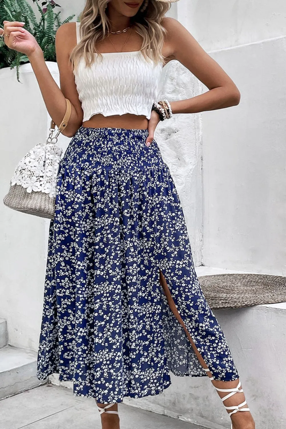 Ditsy Floral Slit High Waist Skirt, image 3