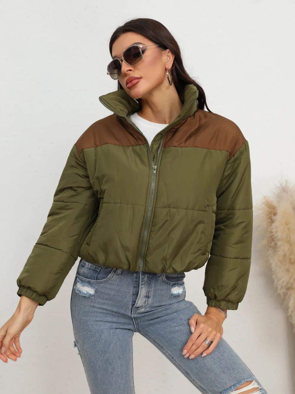 Two-Tone Zip-Up Puffer Jacket, image 4