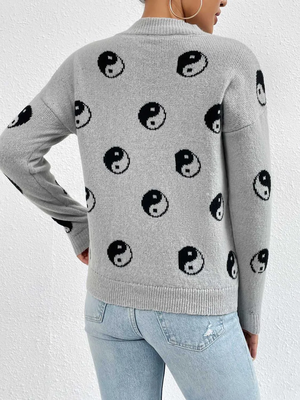 Patterned Drop Shoulder Sweater, image 7