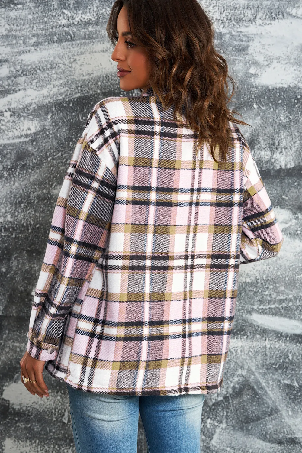 Plaid Button Front Shirt Jacket with Breast Pockets, image 6