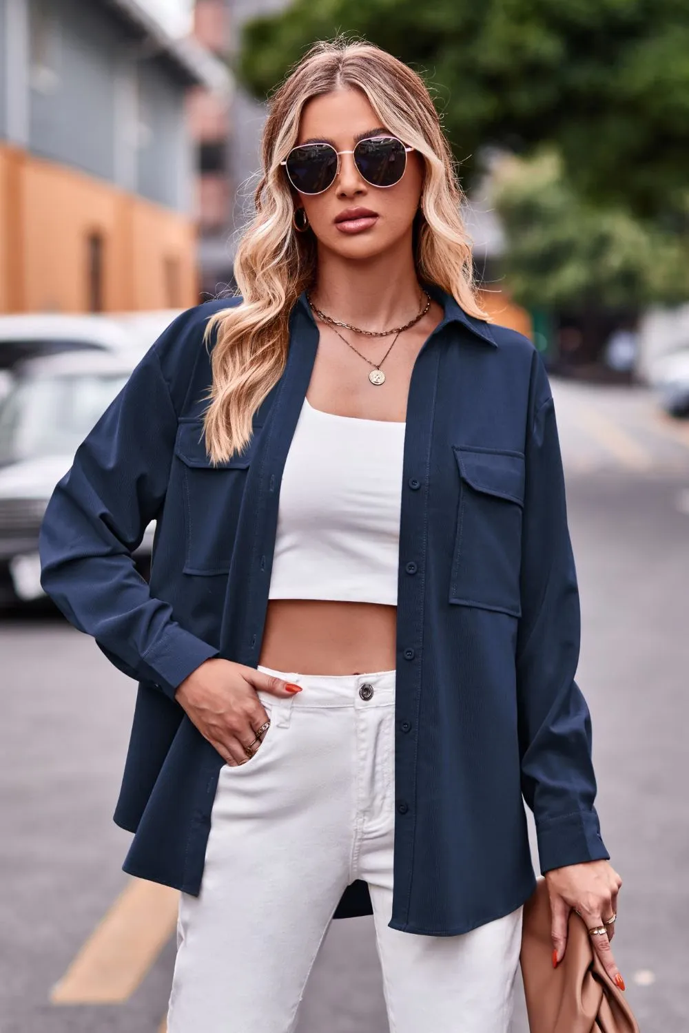 Dropped Shoulder Longline Shirt with Pockets, image 6