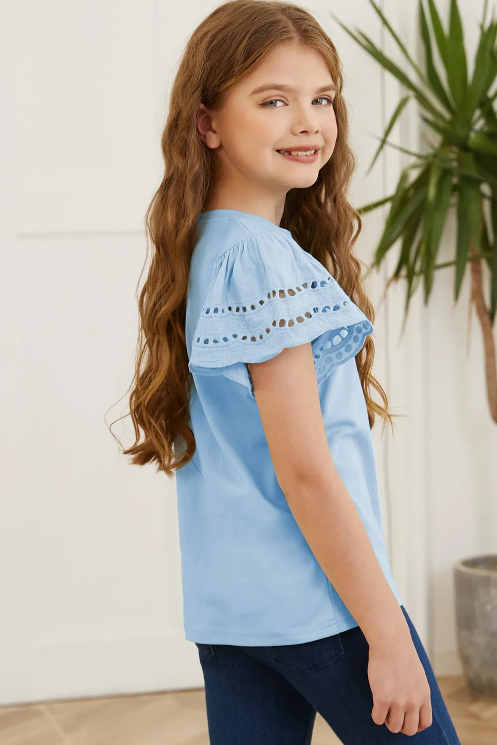 Round Neck Flutter Sleeve T-Shirt, image 4