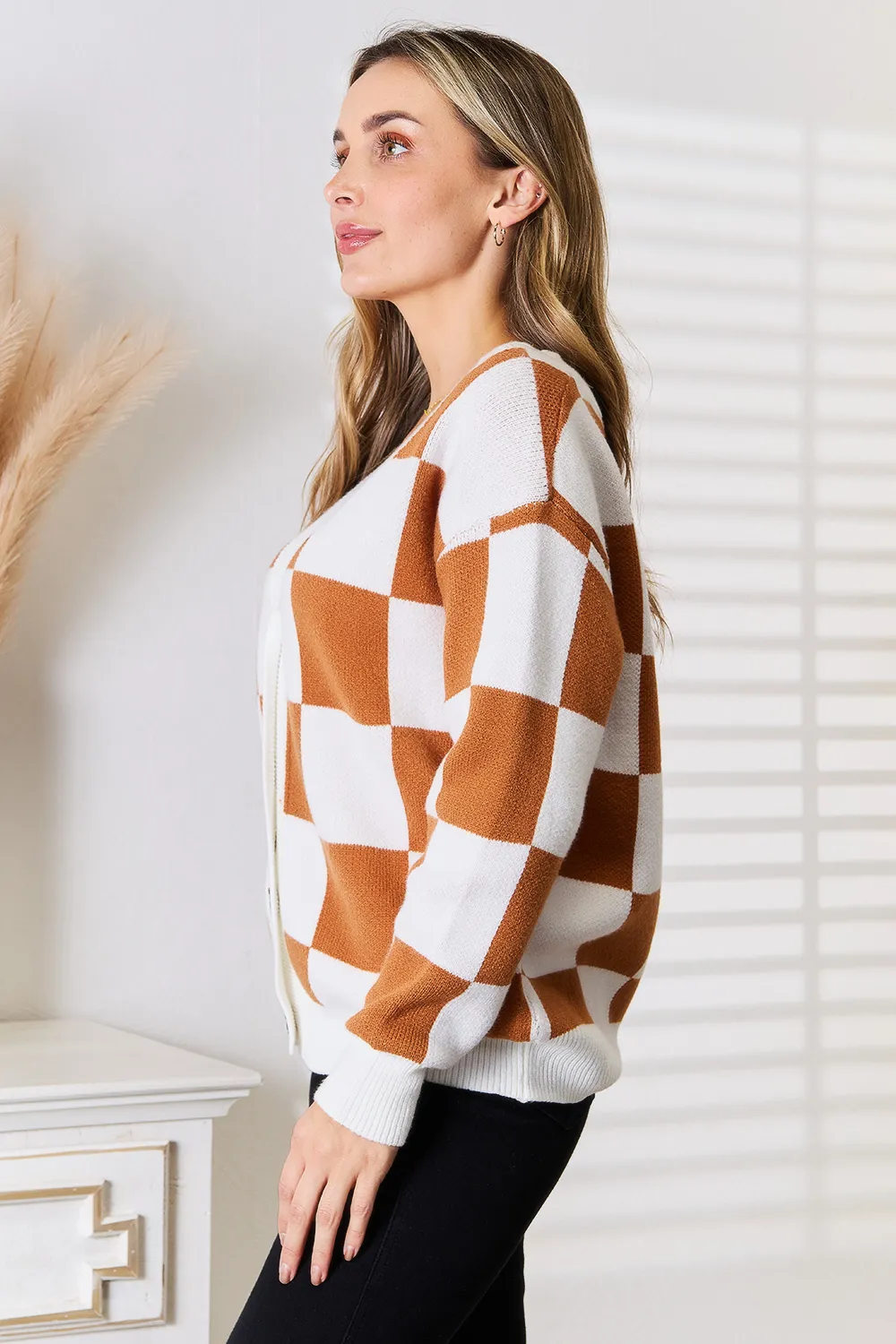 Button-Up V-Neck Dropped Shoulder Cardigan, image 5