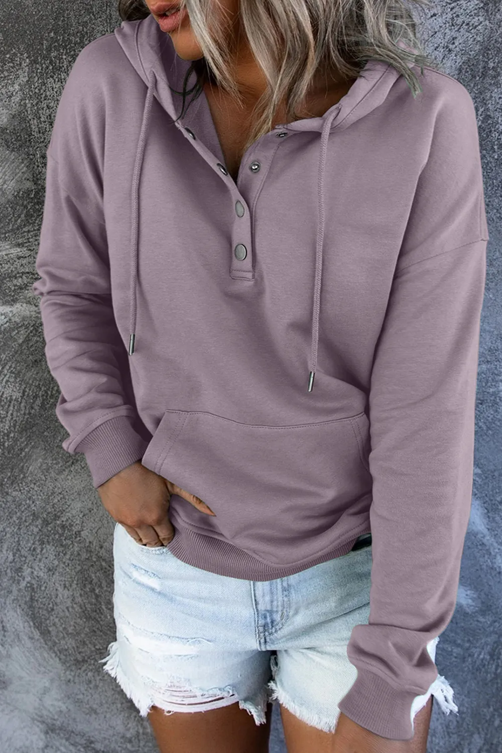 Dropped Shoulder Long Sleeve Hoodie with Pocket, image 10
