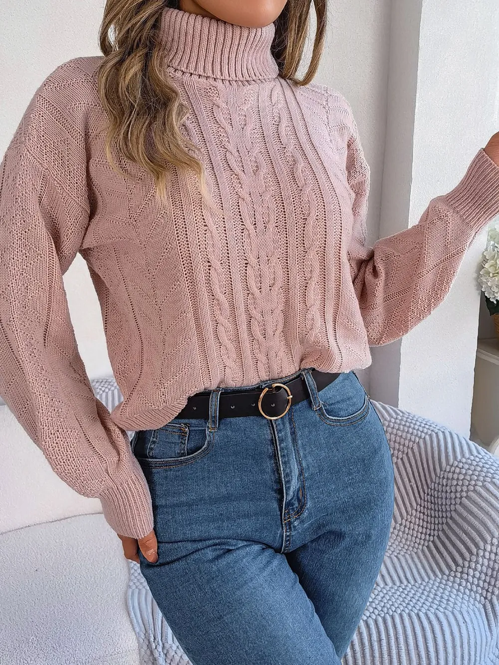 Cable-Knit Turtleneck Sweater, image 4
