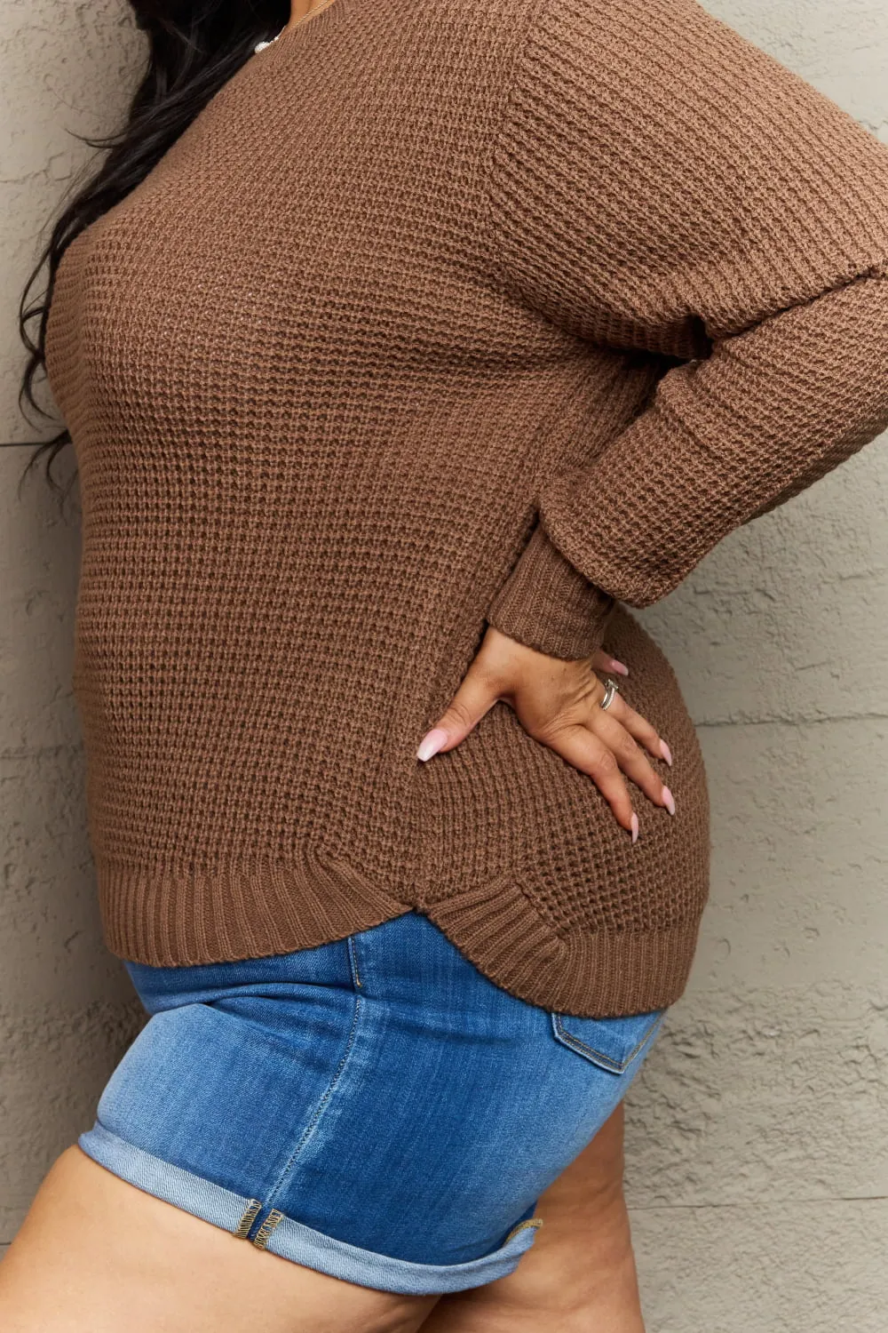 Breezy Days Plus Size High Low Waffle Knit Sweater, image 5