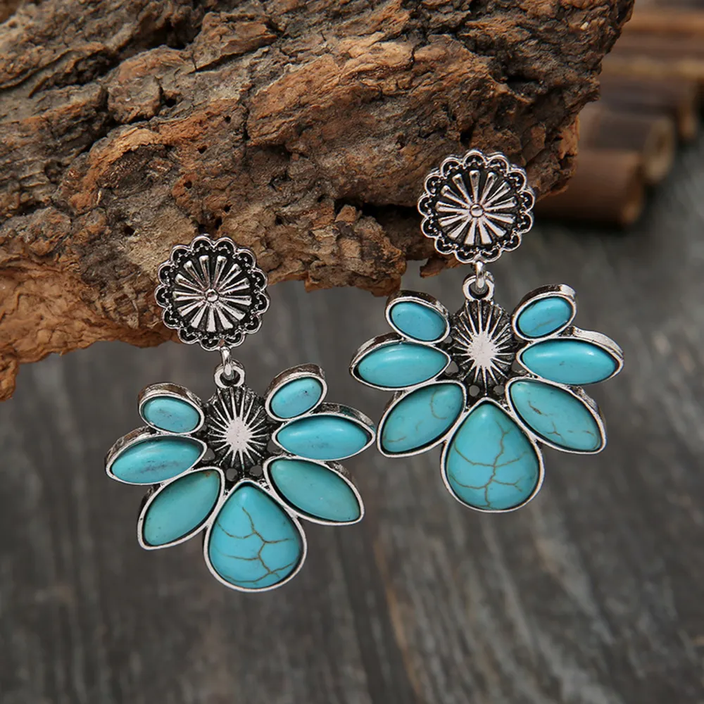 Artificial Turquoise Flower Earrings, image 2