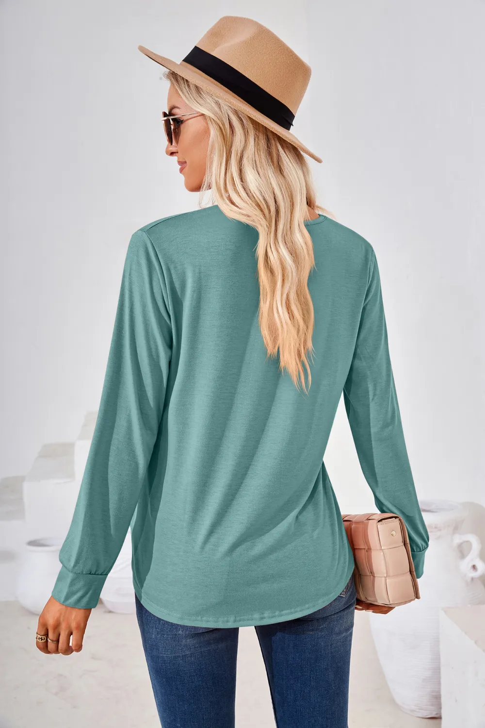 Square Neck Ruched Long Sleeve Blouse, image 18