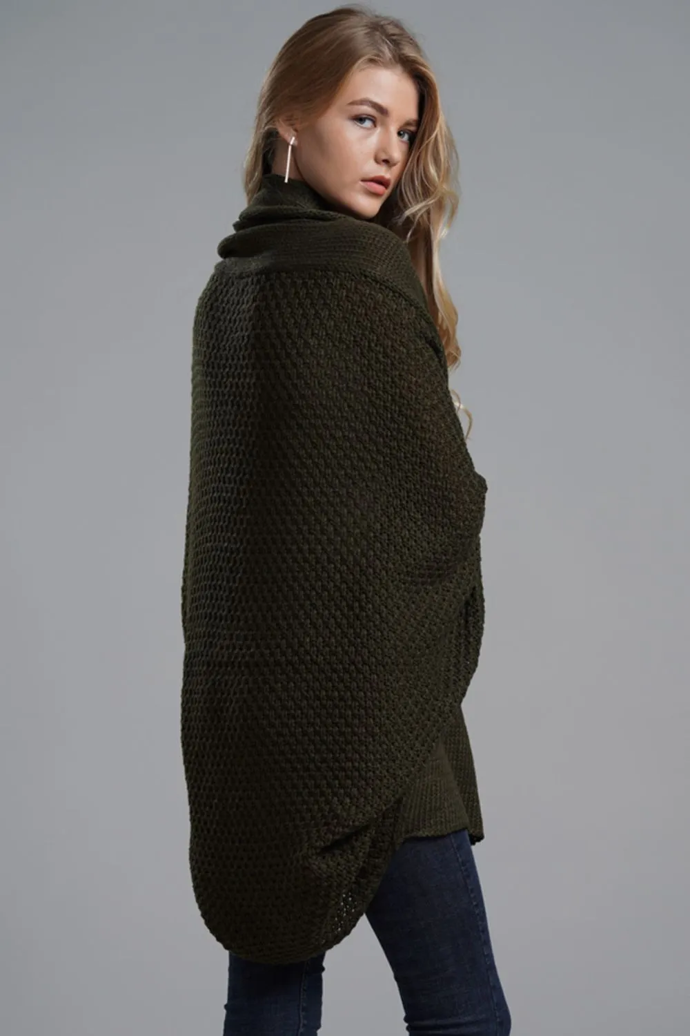 Dolman Sleeve Open Front Ribbed Trim Longline Cardigan, image 33
