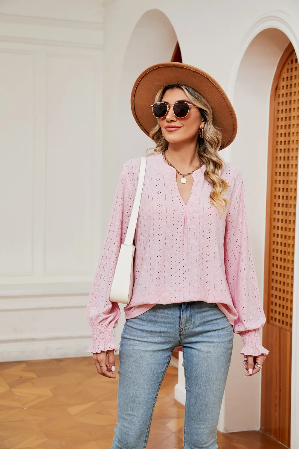 Notched Neck Flounce Sleeve Blouse, image 12