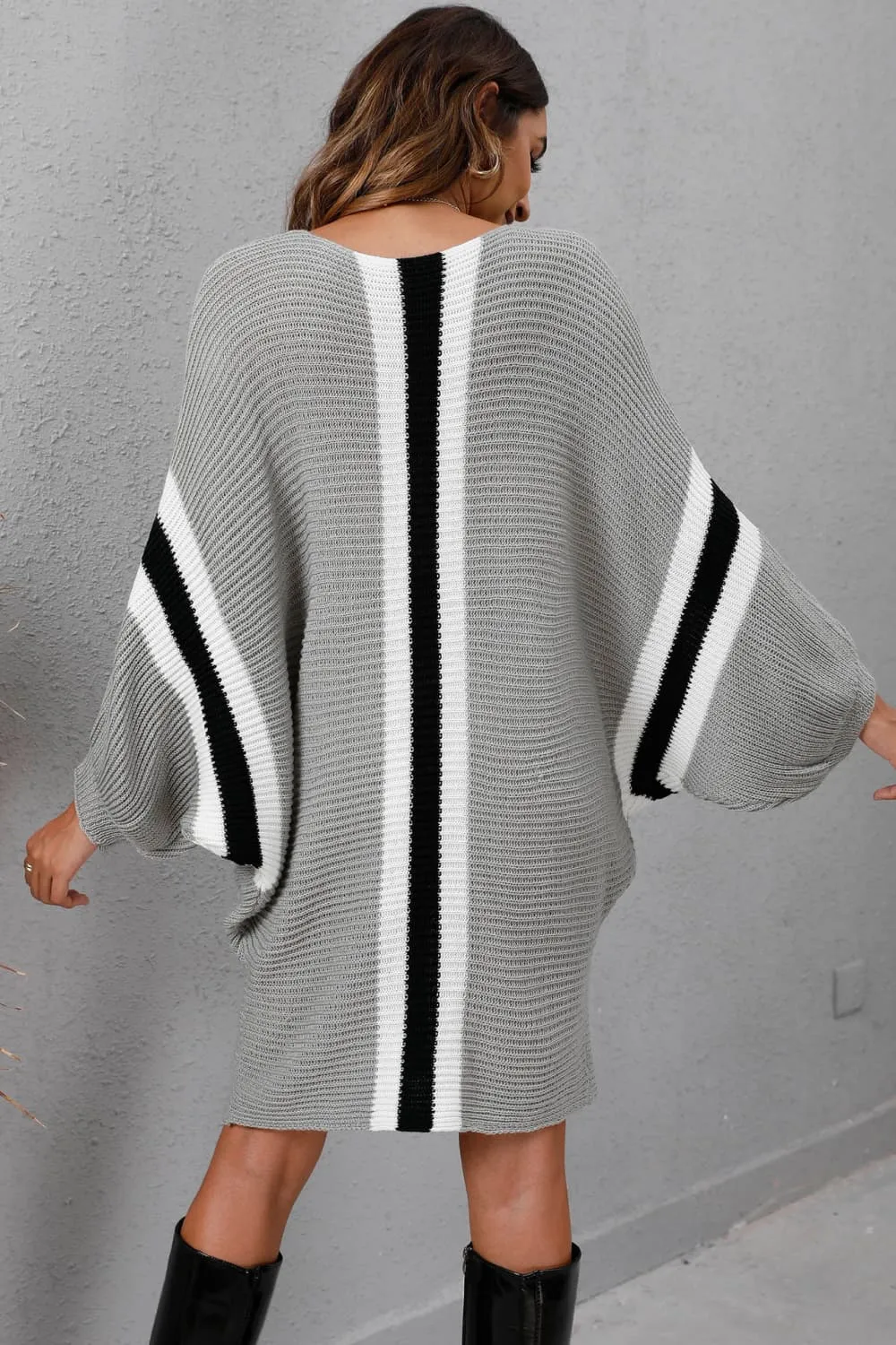 Ribbed Round Neck Long Sleeve Sweater Dress, image 6