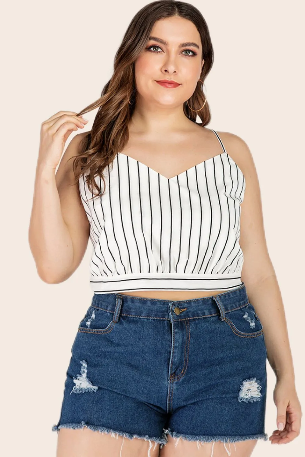 Plus Size Striped Tie-Back Cropped Cami, image 2