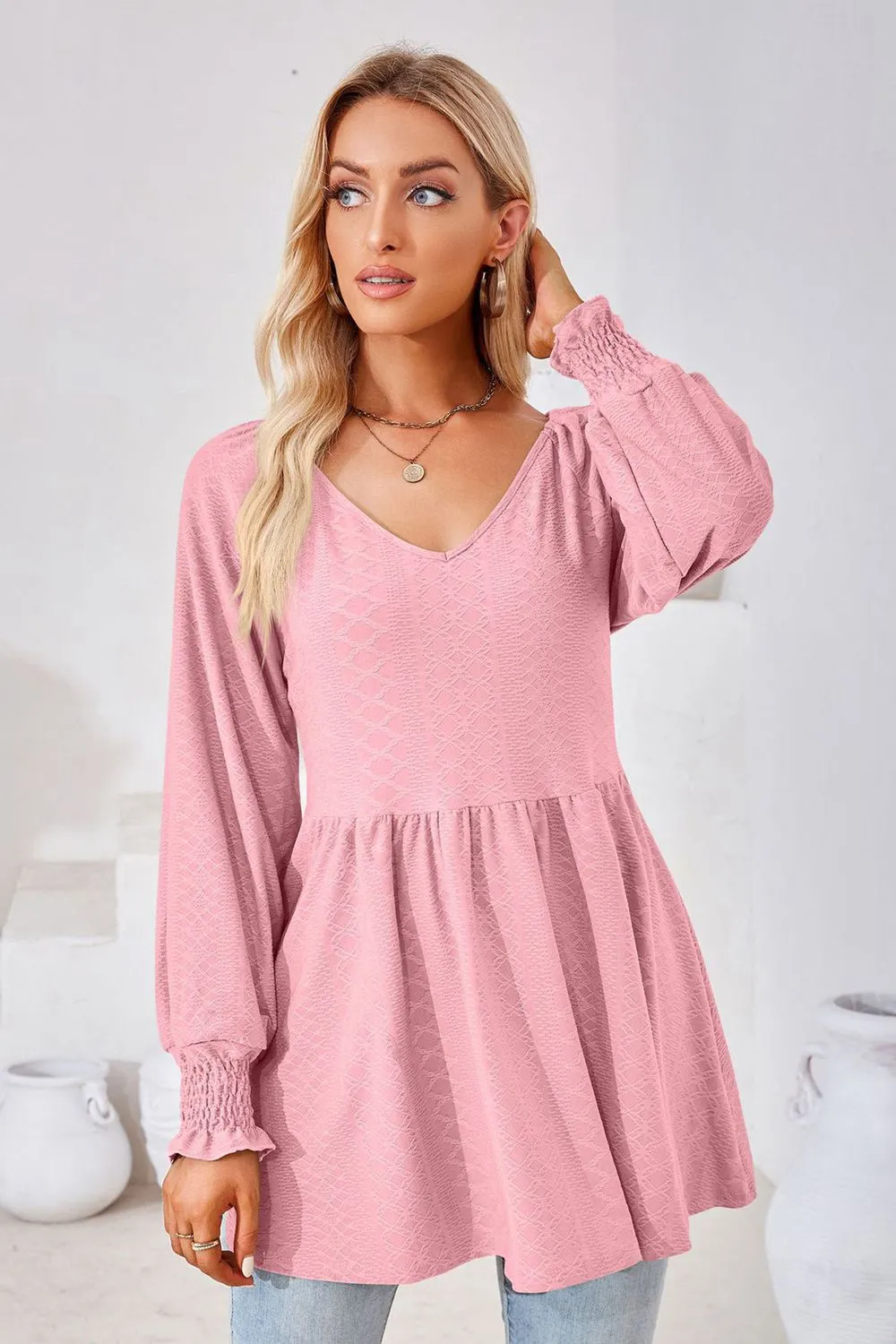 V-Neck Lantern Sleeve Blouse, image 24