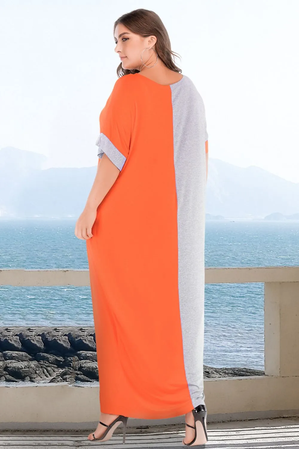 Plus Size Color Block Tee Dress with Pockets, image 2