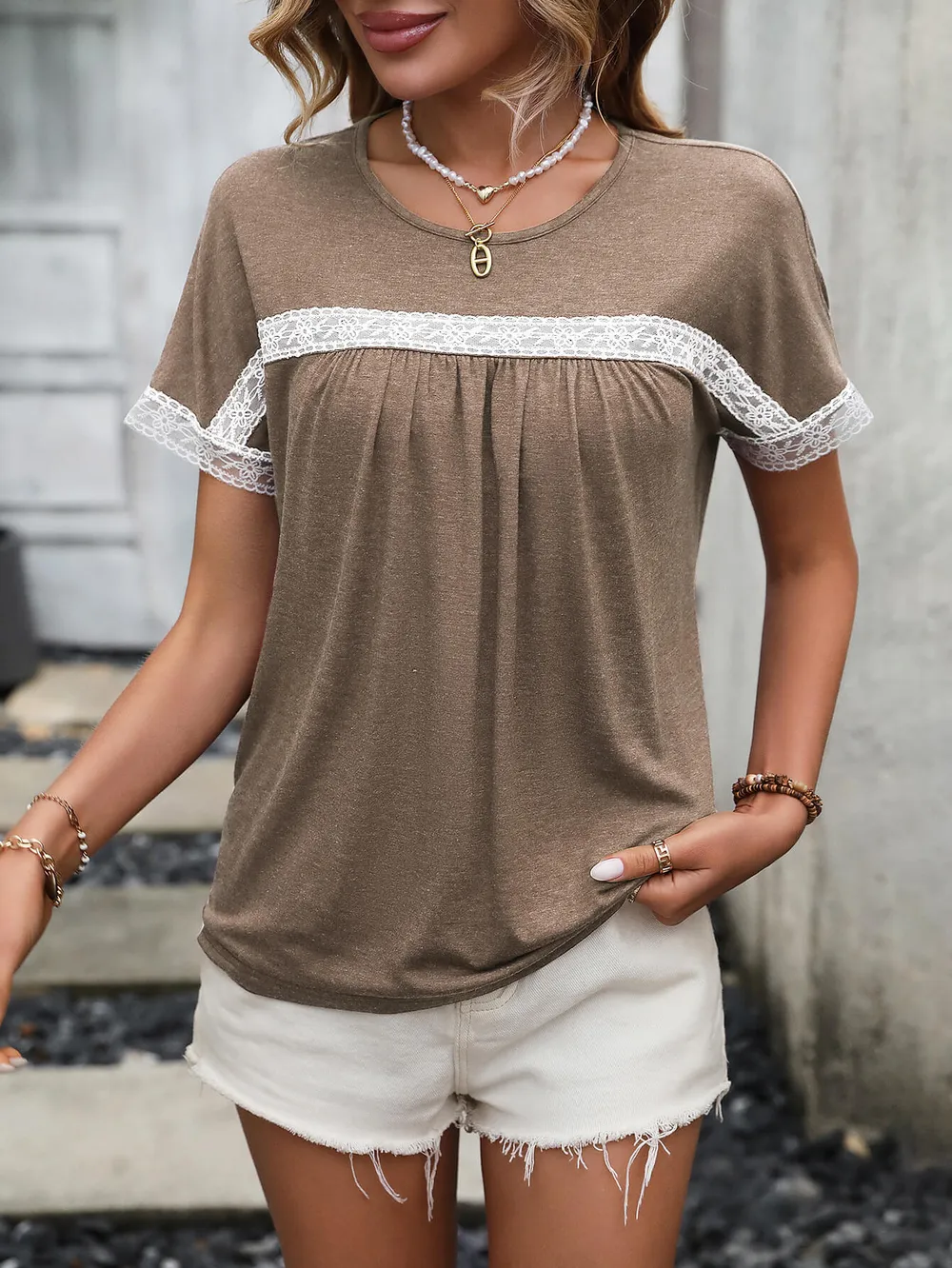 Contrast Round Neck Short Sleeve Tee, image 14