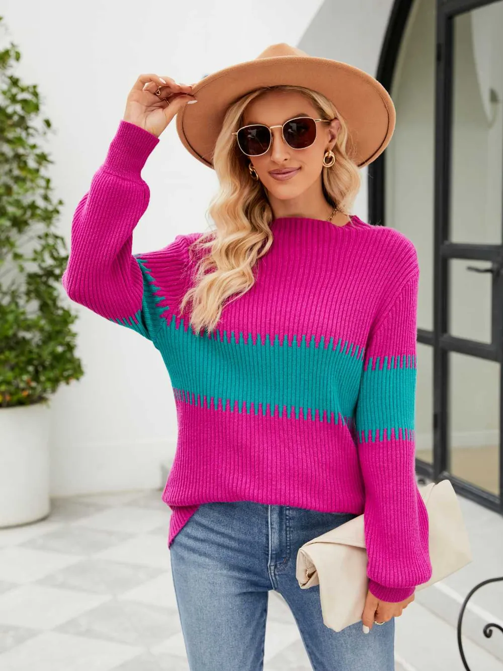 Contrast Round Neck Sweater, image 4