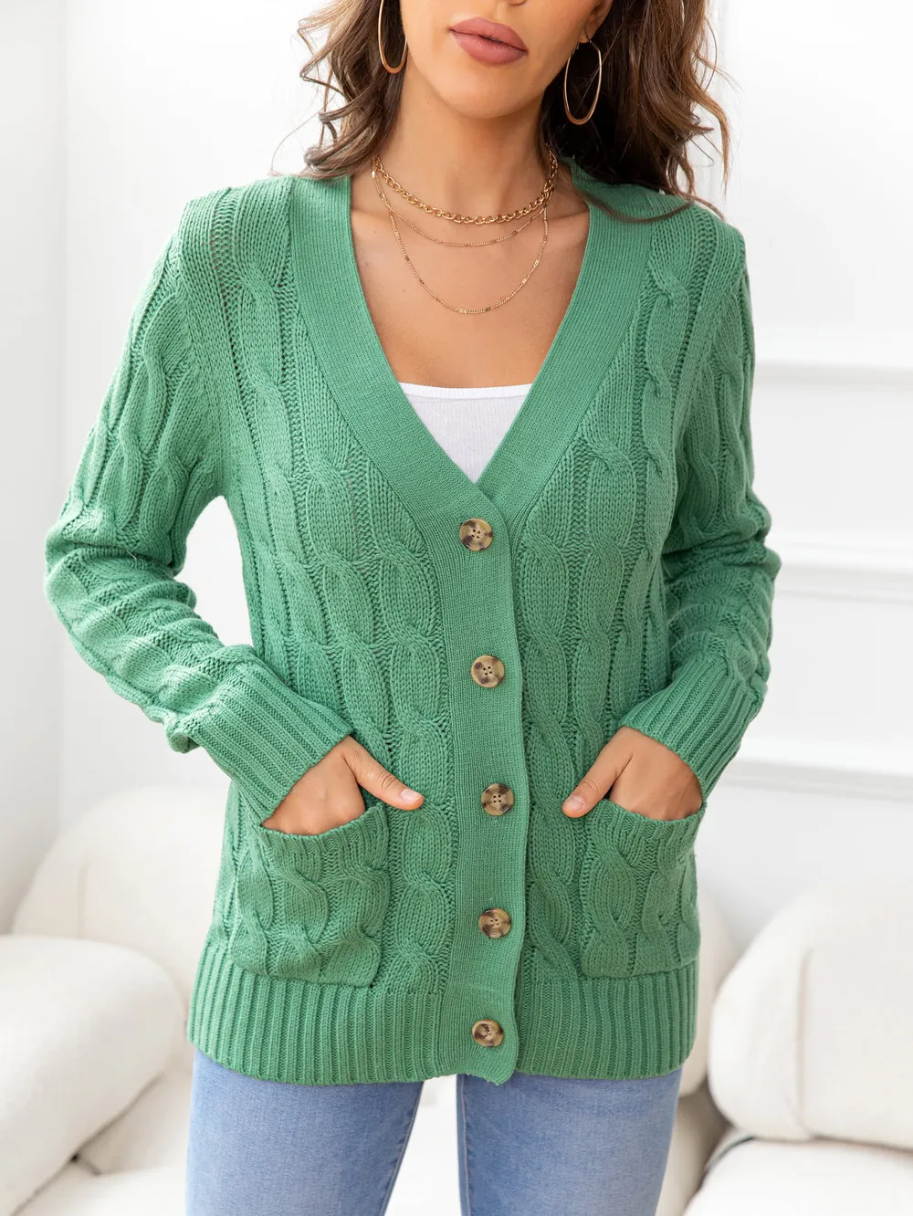 Button Down Cable-Knit Cardigan, image 22