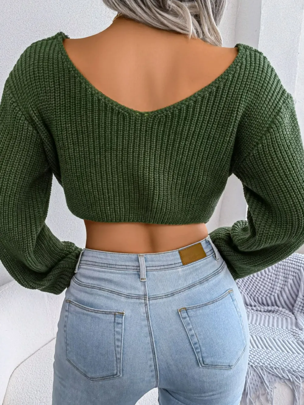 Twisted Front Long Sleeve Cropped Sweater, image 7