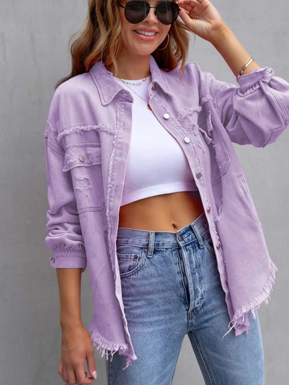 Distressed Drop Shoulder Denim Jacket, image 20