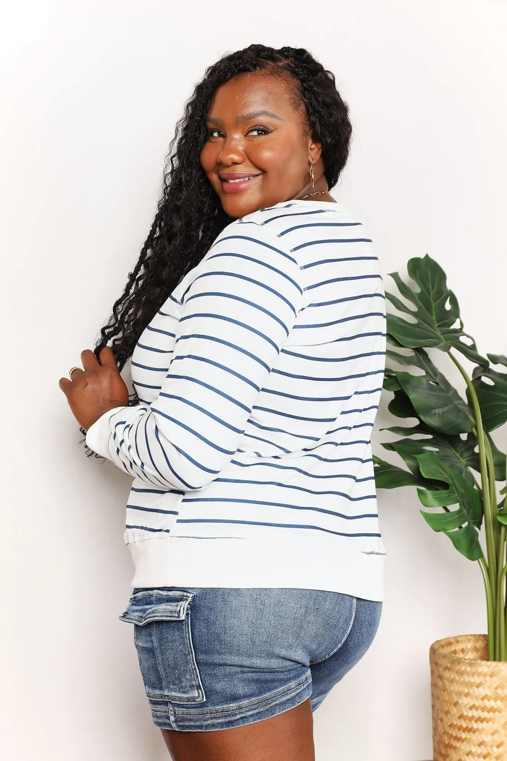 Striped Long Sleeve Round Neck Top, image 5