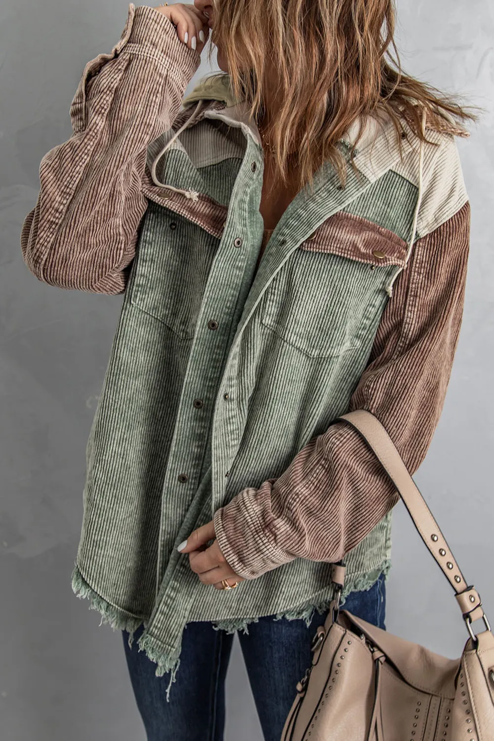 Snap Front Hooded Corduroy Shacket, image 19