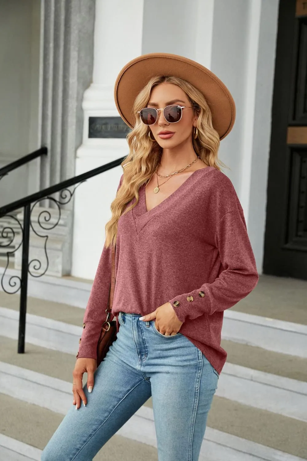V-Neck Long Sleeve T-Shirt, image 17