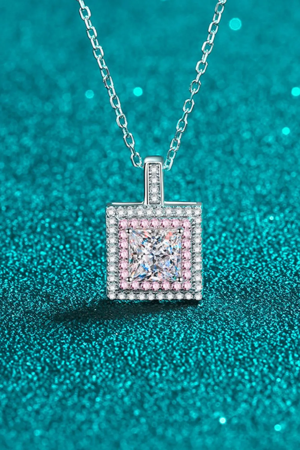 1 Carat Moissanite Square Pendant Chain Necklace, image 2