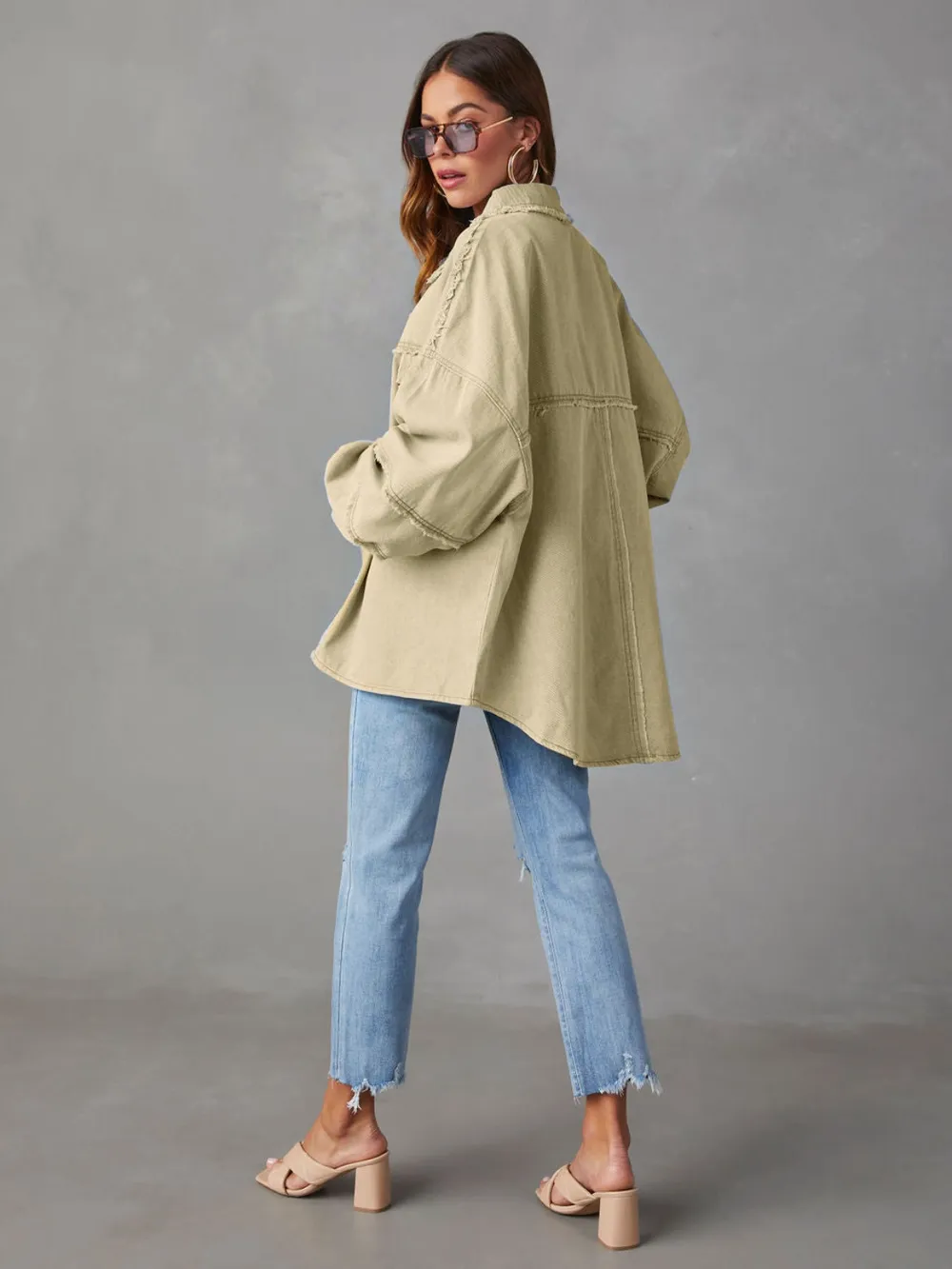 Dropped Shoulder Raw Hem Jacket, image 15