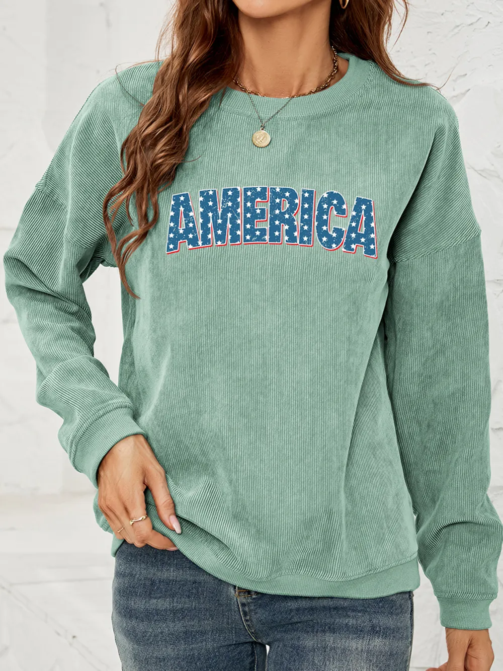 AMERICA Graphic Dropped Shoulder Sweatshirt, image 6