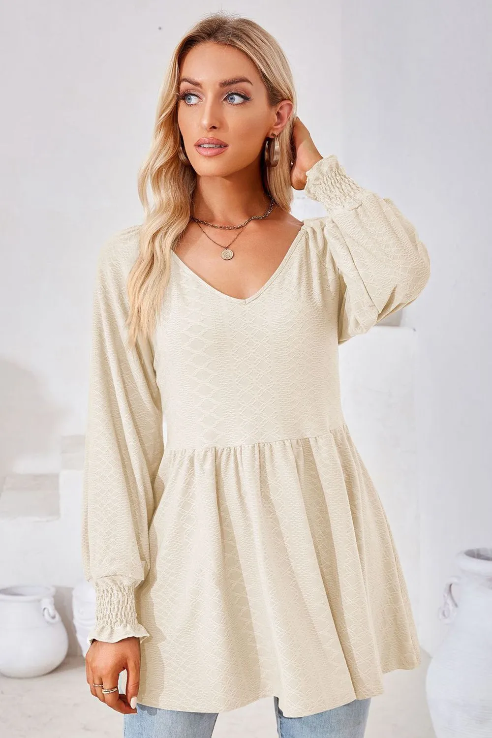 V-Neck Lantern Sleeve Blouse, image 6
