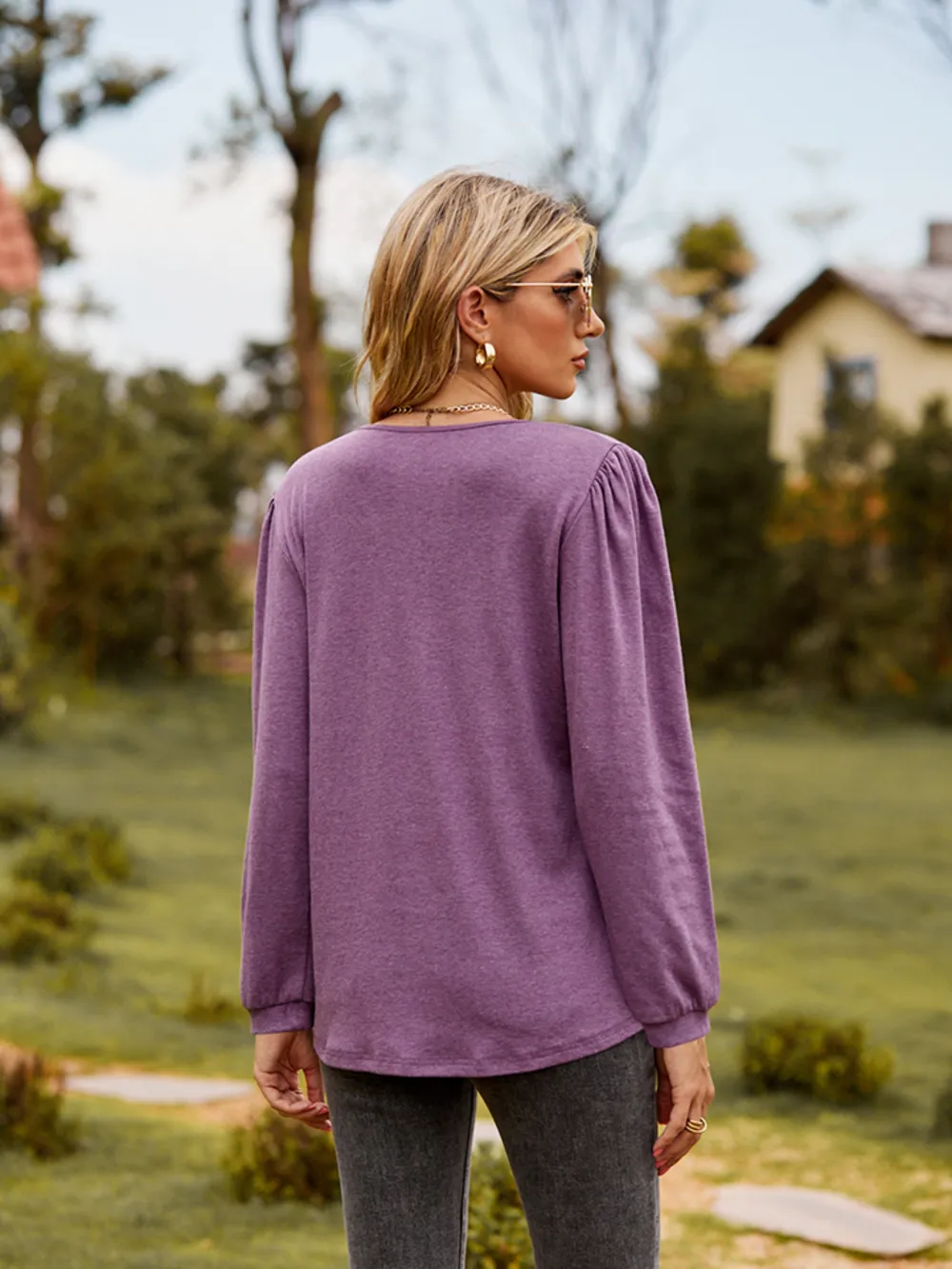 Puff Sleeve Ruffle Trim Blouse, image 3