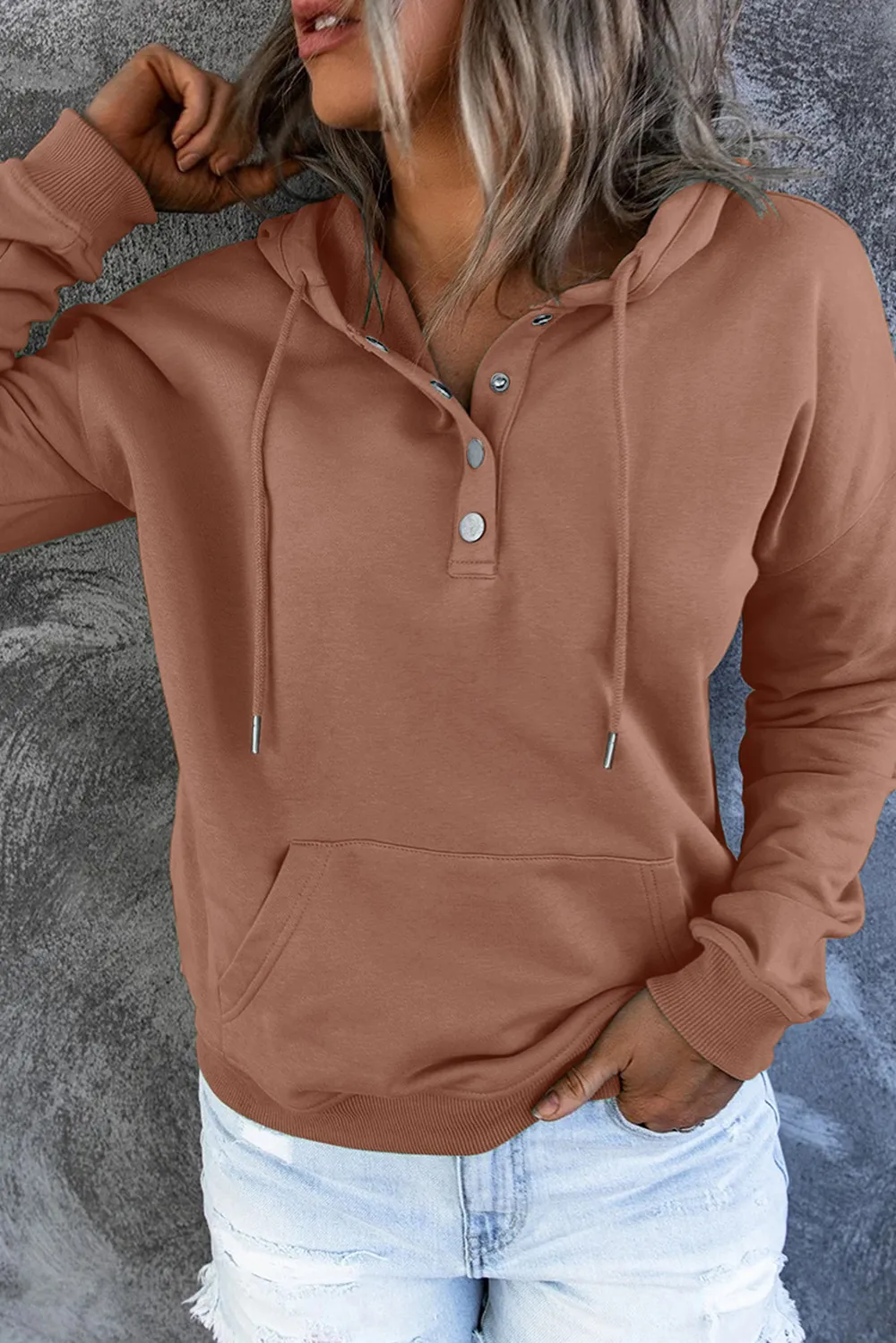 Dropped Shoulder Long Sleeve Hoodie with Pocket, image 11