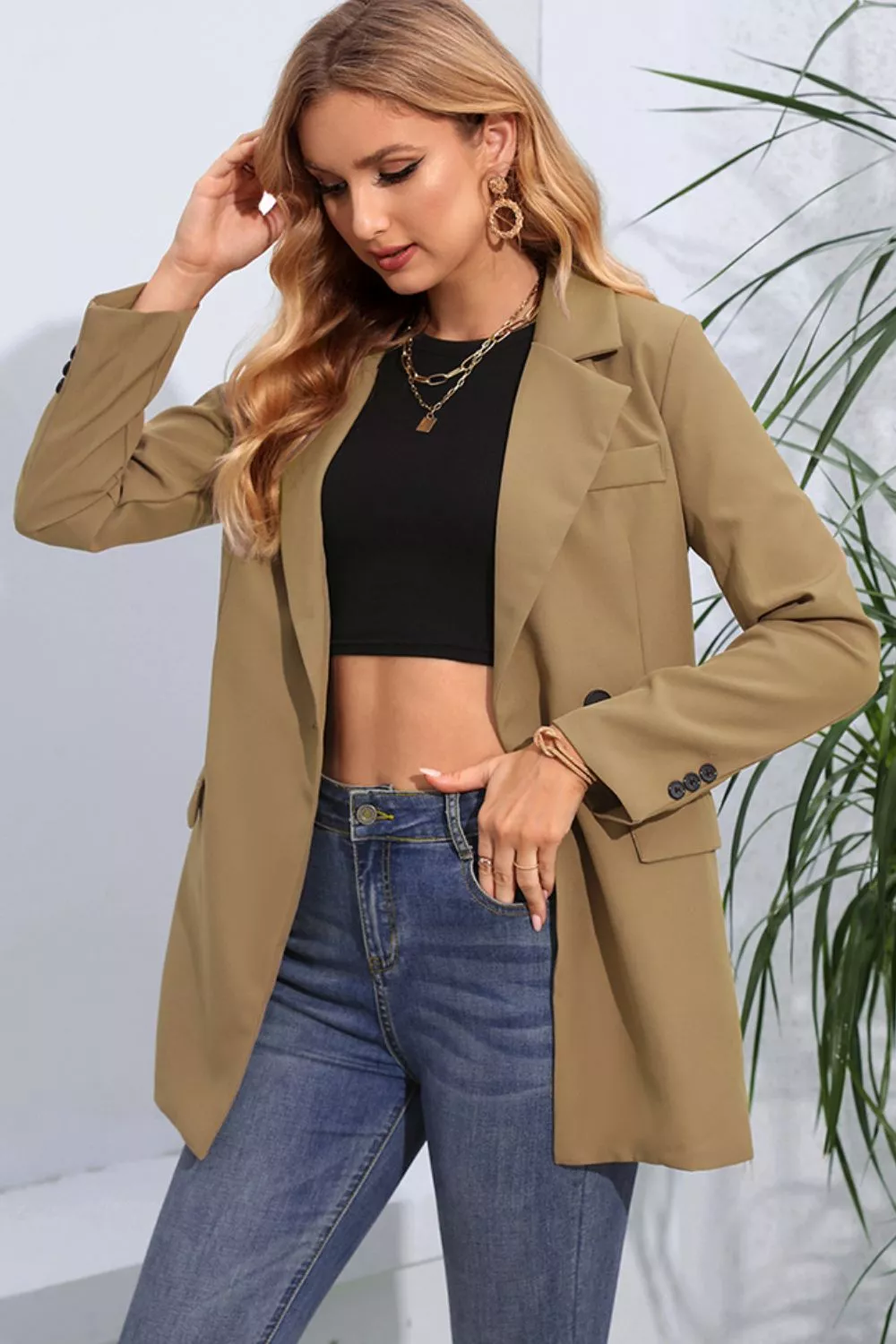 Lapel Neck Long Sleeve Blazer with Pockets, image 4