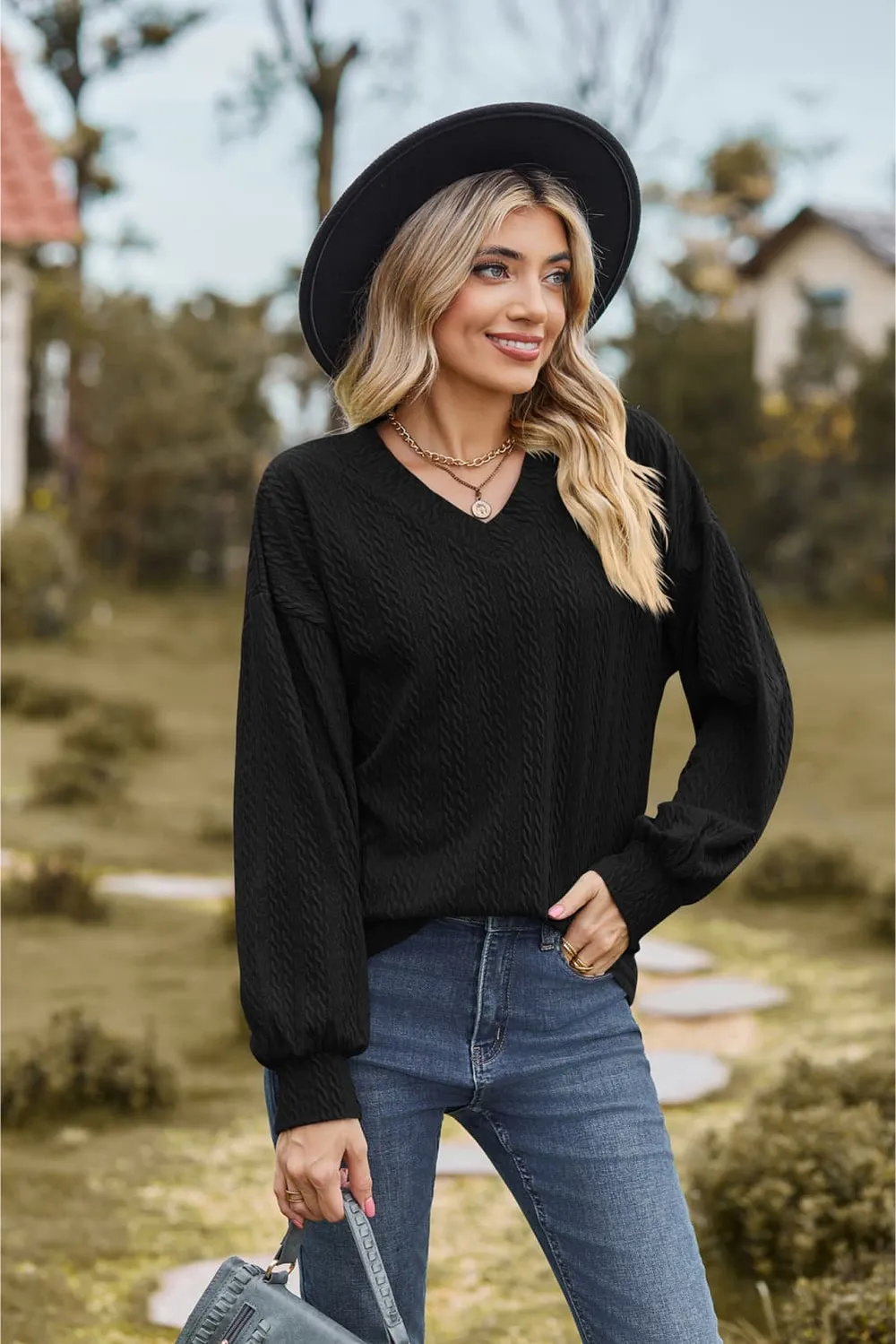 V-Neck Dropped Shoulder Blouse, image 11