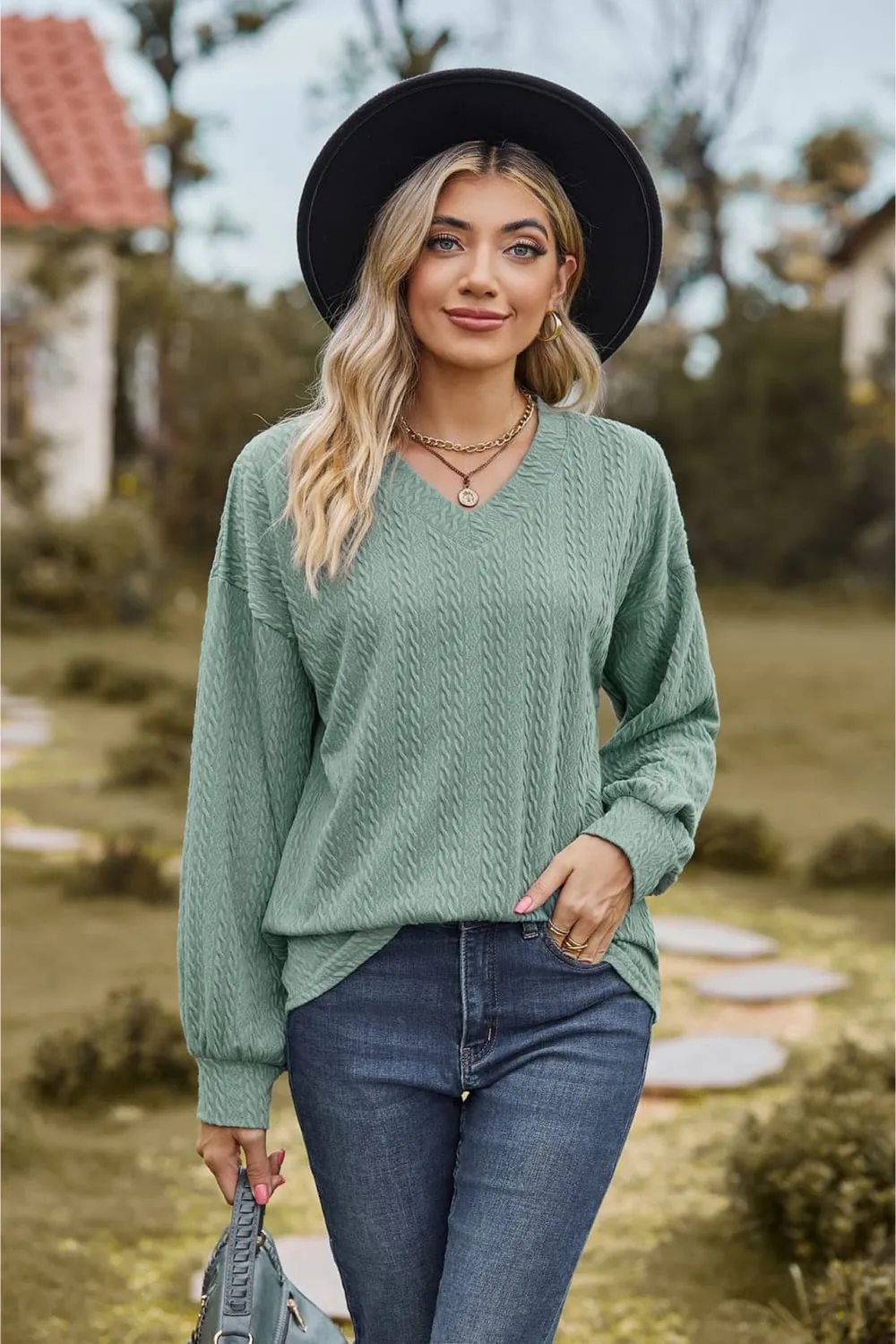 V-Neck Dropped Shoulder Blouse, image 5