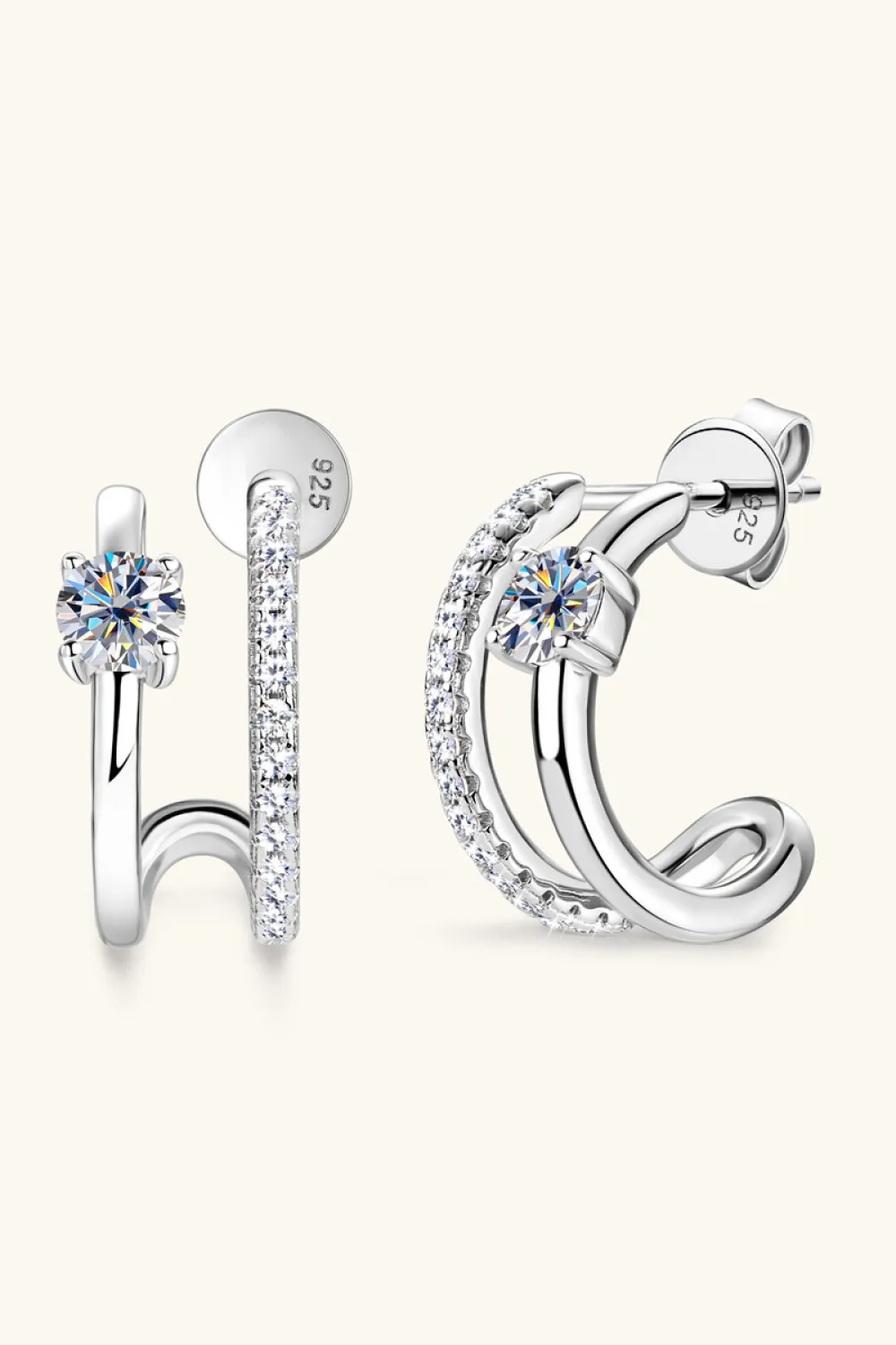 Moissanite 925 Sterling Silver C-Hoop Earrings, image 2