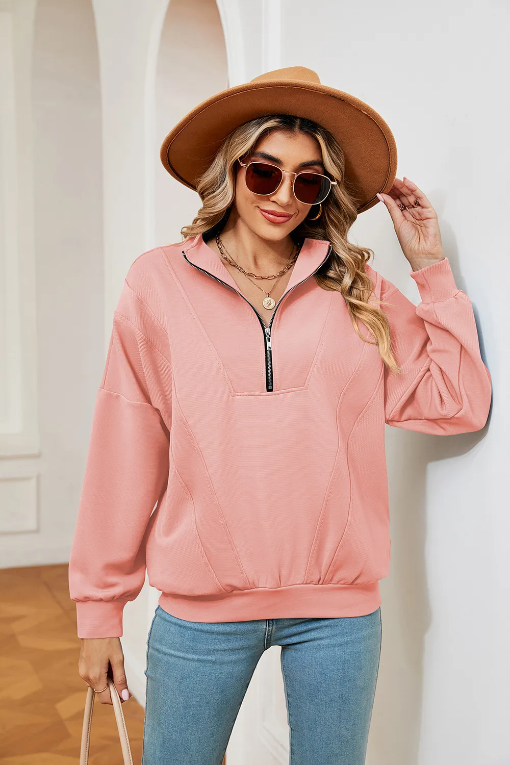 Half-Zip Dropped Shoulder Sweatshirt, image 12