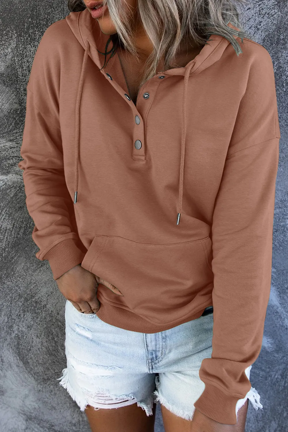 Dropped Shoulder Long Sleeve Hoodie with Pocket, image 12