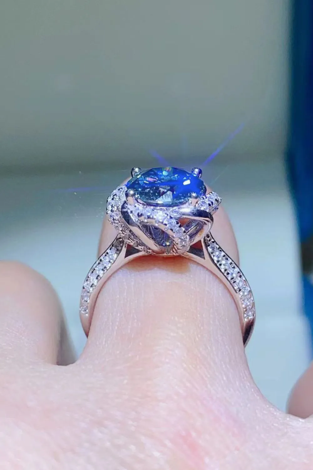 2 Carat Cobalt Blue Moissanite 925 Sterling Silver Ring, image 3