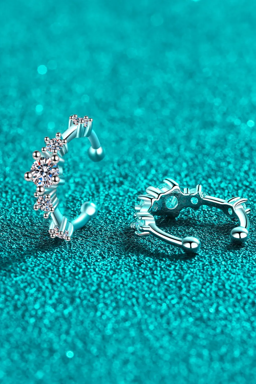 Moissanite Rhodium-Plated Cuff Earrings, image 3