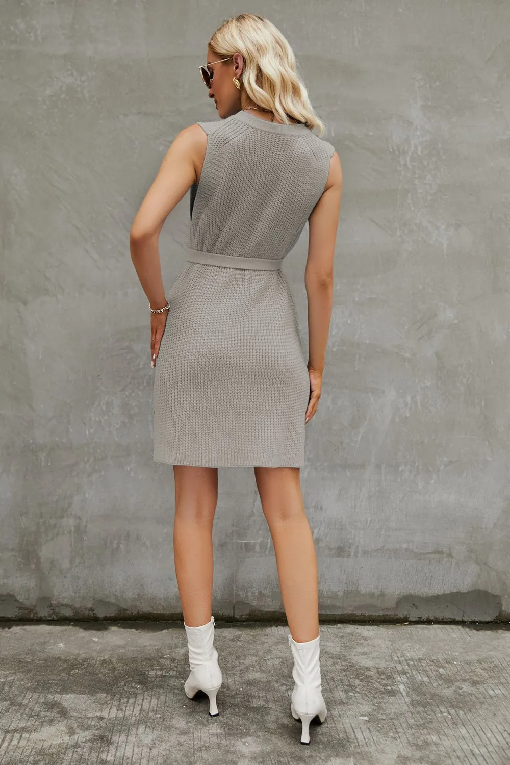 Round Neck Slit Sleeveless Sweater Dress, image 18